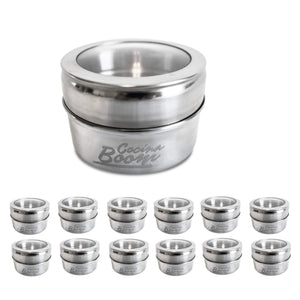 12 Magnetic Spice Tins, Magnetic Spice Containers Stainless Steel for Refrigerator and Small Kitchens, Spice Container Organizers, Spice Jars Organizer set of 12 - Productive Organizing