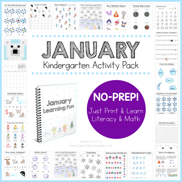 Winter Theme Kindergarten No-Prep Printable Activity Pack