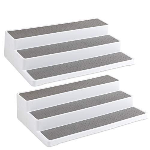 Homeries 3-Tier Spice Rack 2 Pack - Modern Design Waterproof and Non Skid Shelf Kitchen Organizer for Pantry Cabinet or Countertop Use - Productive Organizing