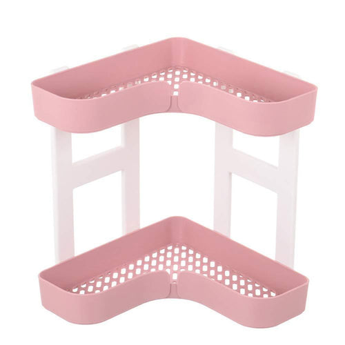 FEOOWV 2 Tier Kitchen Countertop Corner Storage Rack, Bathroom Corner Shelf,Space Saving Organizer for Spice Jars Bottle Holder (StyleC-Pink) - Productive Organizing