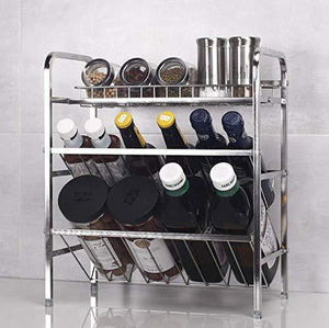 Spice Rack Organizer, Fresh Household 3 Tier Spice Jars Bottle Stand Holder Stainless Steel Kitchen Organizer Storage Kitchen Shelves Rack - Silver - Productive Organizing