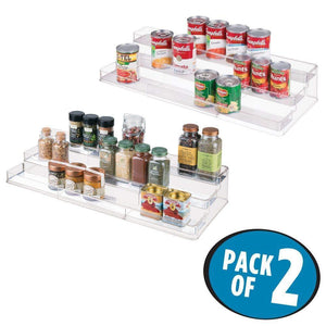 mDesign Large Plastic Adjustable, Expandable Kitchen Cabinet, Pantry, Shelf Organizer/Spice Rack with 3 Tiered Levels of Storage for Spice Bottles, Jars, Seasonings, Baking Supplies - 2 Pack - Clear - Productive Organizing