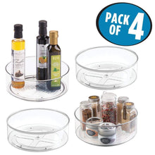 Load image into Gallery viewer, mDesign Plastic Lazy Susan Spinning Food Storage Turntable for Cabinet, Pantry, Refrigerator, Countertop - Spinning Organizer for Spices, Condiments, Baking Supplies - 9&quot; Round, 4 Pack - Clear - Productive Organizing