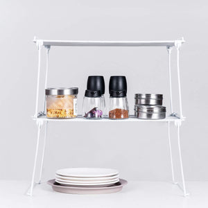 2 Pack- Stackable Kitchen Cabinet and Counter Shelf Organizer, Spice Jars Bottle Standing Shelf Holder Rack, Wire Metal Cupboard, Food Pantry Shelf Organizer, White - Productive Organizing