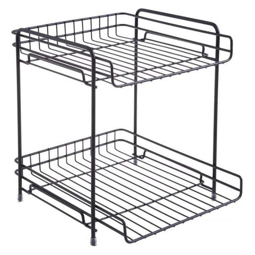 AIYoo 2-Tier Black Metal Bathroom Standing Storage Organizer Countertop Kitchen Condiment Shelf Rack for Spice Cans Jars Bottle Shelf Holder Rack - Productive Organizing