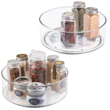 Load image into Gallery viewer, mDesign Plastic Lazy Susan Spinning Food Storage Turntable for Cabinet, Pantry, Refrigerator, Countertop - Spinning Organizer for Spices, Condiments, Baking Supplies - 9&quot; Round, 2 Pack - Clear - Productive Organizing