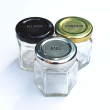 Load image into Gallery viewer, Gneiss Spice Large Empty Magnetic Spice Jars | Create a DIY Hanging Spice Rack on Your Fridge | Includes Hexagon Glass Jars, Magnetic Lids + Spice Labels (24 Large Jars, Silver Lids) - Productive Organizing