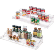 Load image into Gallery viewer, mDesign Large Plastic Adjustable, Expandable Kitchen Cabinet, Pantry, Shelf Organizer/Spice Rack with 3 Tiered Levels of Storage for Spice Bottles, Jars, Seasonings, Baking Supplies - 2 Pack - Clear - Productive Organizing