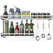 Load image into Gallery viewer, Eastore Life Wall Mounted Spice Rack with 4 Hooks - 304 Stainless Steel Seasoning Storage Shelf for Kitchen, Easy to Assemble, 23.6-Inch - Productive Organizing