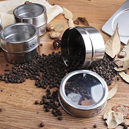 12 Stainless Steel Magnetic Spice Tin & 2 Types of Spice Labels by Neverless, with 96 PVC & 54 Chalkboard Stickers. Refrigerator Magnet - Productive Organizing