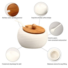 Load image into Gallery viewer, RUCKAE Ceramic Condiment Jar Spice Container with Bamboo Lid,Porcelain Spoon,Wooden Tray,Set of 4,White,170ML(5.8 OZ),Perfect Spice Storage for Home,Kitchen,Counter - Productive Organizing