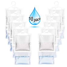 Load image into Gallery viewer, ZMFH 10 Pack Moisture Absorber Hanging Bags, No Scent Max Odor Eliminator, 220g Dehumidification Bags for Closets, Bathrooms, Laundry Rooms, Pantries, Storage - Productive Organizing