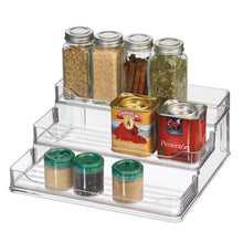 Load image into Gallery viewer, mDesign Plastic Spice and Food Kitchen Cabinet Pantry Shelf Organizer - 3 Tier Storage - Modern Compact Caddy Rack - Holds Spices/Herb Bottles, Jars - for Shelves, Cupboards, Refrigerator - Clear - Productive Organizing