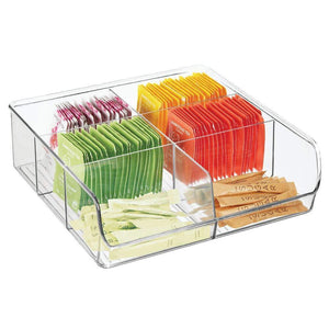 mDesign Plastic Wide Food Storage Organizer Bin Caddy for Kitchen, Pantry, Cabinet, Countertop - Holds Baking Supplies, Spices, Pouches, Dressing Mixes, Tea, Sugar Packets, 6 Sections, 5 Pack - Clear - Productive Organizing