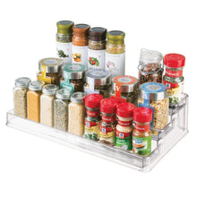 Load image into Gallery viewer, mDesign Large Plastic Adjustable, Expandable Kitchen Cabinet, Pantry, Shelf Organizer/Spice Rack with 3 Tiered Levels of Storage for Spice Bottles, Jars, Seasonings, Baking Supplies - 2 Pack - Clear - Productive Organizing