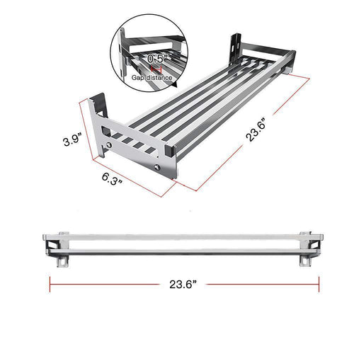 Eastore Life Wall Mounted Spice Rack with 4 Hooks - 304 Stainless Steel Seasoning Storage Shelf for Kitchen, Easy to Assemble, 23.6-Inch - Productive Organizing