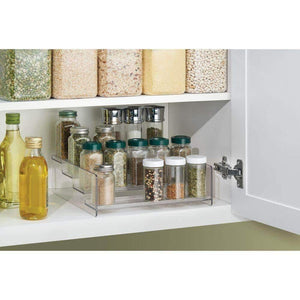 mDesign Plastic Kitchen Spice Bottle Rack Holder, Food Storage Organizer for Cabinet, Cupboard, Pantry, Shelf - Holds Spices, Mason Jars, Baking Supplies, Canned Food, 4 Levels, 4 Pack - Clear - Productive Organizing