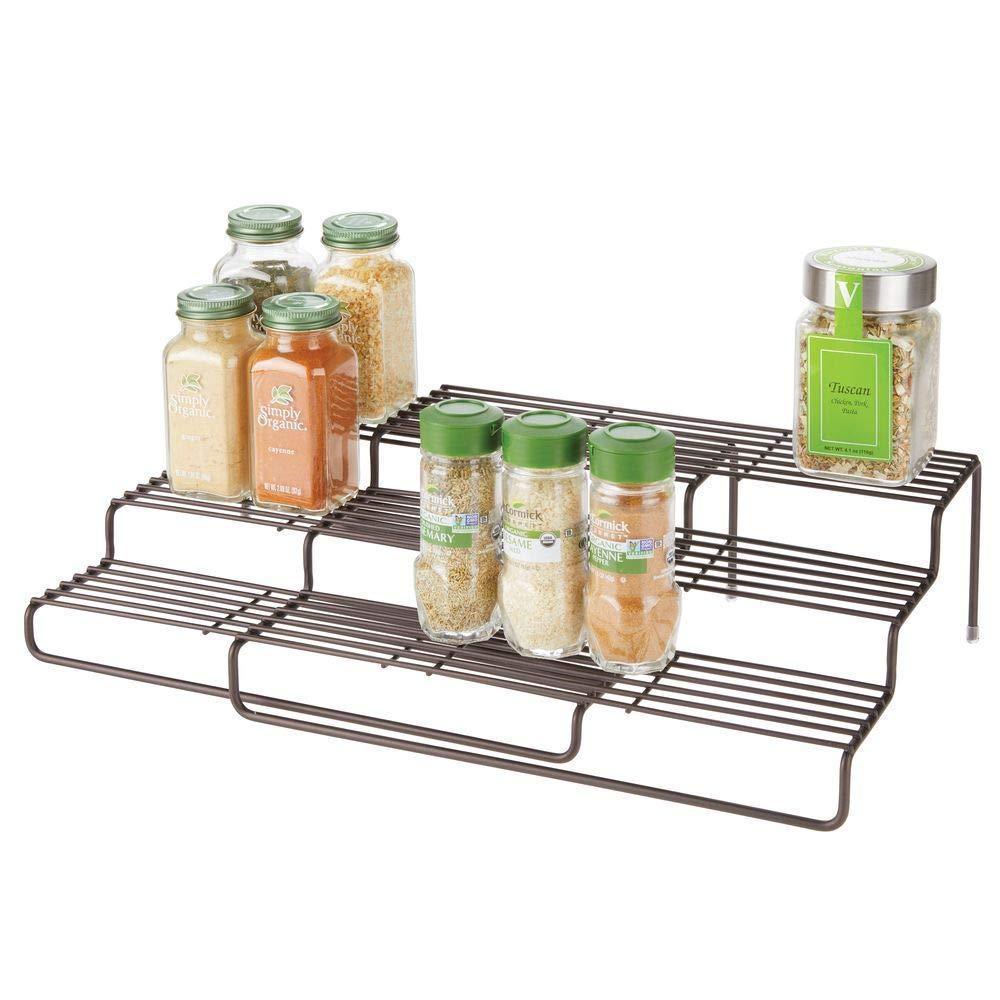 mDesign Adjustable, Expandable Kitchen Wire Metal Storage Cabinet, Cupboard, Food Pantry, Shelf Organizer Spice Bottle Rack Holder - 3 Level Storage - Up to 19.5