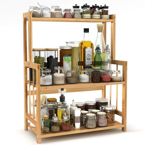 3-Tier Standing Spice Rack LITTLE TREE Kitchen Bathroom Countertop Storage Organizer, Bamboo Spice Bottle Jars Rack Holder with Adjustable Shelf, Bamboo - Productive Organizing