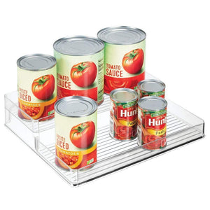 mDesign Plastic Kitchen Food Storage Organizer Shelves, Spice Rack Holder for Cabinet, Cupboard, Countertop, Pantry - Holds Spices, Jars, Baking Supplies, Canned Food, Pasta - 2 Levels, 12" W - Clear - Productive Organizing