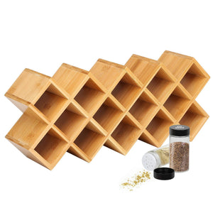 Criss-Cross 18-Jar Bamboo Countertop Spice Rack Organizer, Kitchen Cabinet Cupboard Wall Mount Door Spice Storage, Fit for Round and Square Spice Bottles, Free Standing for Counter, Cabinet or Drawers - Productive Organizing