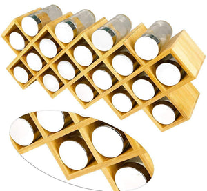 Criss-Cross 18-Jar Bamboo Countertop Spice Rack Organizer, Kitchen Cabinet Cupboard Wall Mount Door Spice Storage, Fit for Round and Square Spice Bottles, Free Standing for Counter, Cabinet or Drawers - Productive Organizing