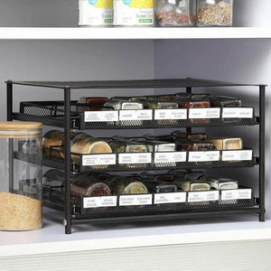 NEX 3 Tier Standing Spice Rack Kitchen Countertop Storage Organizer, Adjustable Shelf Pull Out Spice Rack Slide Out Cabinet for Spice Jars Glass Empty Cabinets, Holds 18,24,30 Jars (Brown, 30 Jars) - Productive Organizing