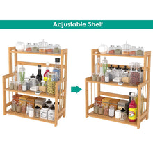 Load image into Gallery viewer, HOMECHO Bamboo Spice Rack Bottle Jars Holder Countertop Storage Organizer Free Standing with 3-Tier Adjustable Slim Shelf for Kitchen Bathroom Bedroom HMC-BA-004 - Productive Organizing