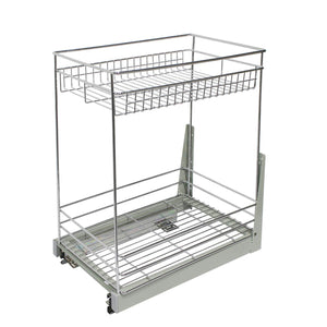 17.3x11.8x20.7" Cabinet Pull-Out Chrome Wire Basket Organizer 2-Tier Cabinet Spice Rack Shelves Bowl Pan Pots Holder Full Pullout Set - Productive Organizing