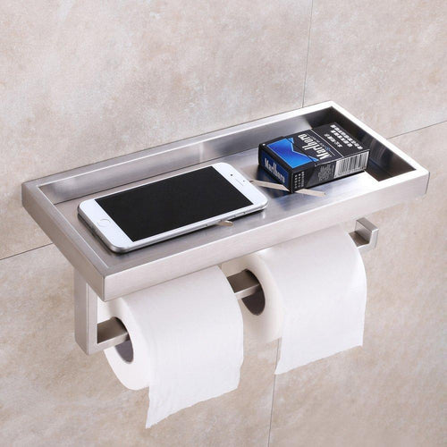 Kitchen Paper Towel Holder with Shelf, APLusee SUS304 Stainless Steel Bathroom Toilet Paper Holder with Wet Wipes Dispenser, Seasonings Spice Rack Storage Organizer (Brushed Nickel) - Productive Organizing