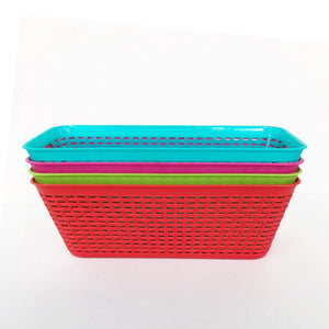 Plastic Baskets Pantry Organization and Storage Kitchen Cabinet Spice Rack Organizer for Food Shelf Small Colorful Rectangle Tray Organizing for Desks Drawers Weave Deep Closets Art Lockers Set of 4 - Productive Organizing