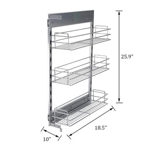 10x18.5x25.9 Inch Cabinet Pull-Out Chrome Wire Basket Organizer 3-Tier Cabinet Spice Rack Shelves Full Pullout Set - Productive Organizing