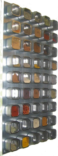 Culinarian II Magnetic Spice Rack - 48 Bravada Square Clear Lid Magnetic Spice Tins, Brushed Stainless Steel Versa-Board Wall Base, 149 Spice Labels - Productive Organizing