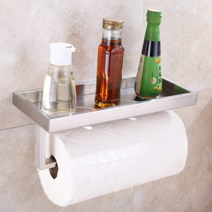 Kitchen Paper Towel Holder with Shelf, APLusee SUS304 Stainless Steel Bathroom Toilet Paper Holder with Wet Wipes Dispenser, Seasonings Spice Rack Storage Organizer (Brushed Nickel) - Productive Organizing