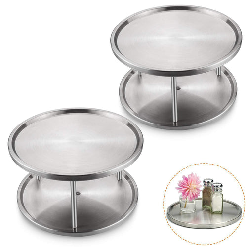 STARVAST 2 Pack 2-Tier Stainless Steel Lazy Susan Turntable 10 inch 360-degree Lazy Susan Spice Rack Organizer for Kitchen Cabinet, Countertop, Centerpiece - Productive Organizing