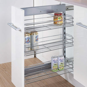 10x18.5x25.9 Inch Cabinet Pull-Out Chrome Wire Basket Organizer 3-Tier Cabinet Spice Rack Shelves Full Pullout Set - Productive Organizing