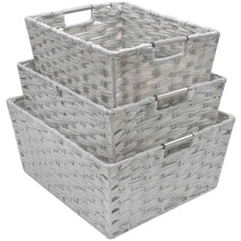 Load image into Gallery viewer, Sorbus Woven Basket Bin Set, Storage for Home Décor, Nursery, Desk, Countertop, Closet, Cube Organizer Shelf, Stackable Baskets Includes Built-in Carry Handles (Set of 3 - Light Gray) - Productive Organizing