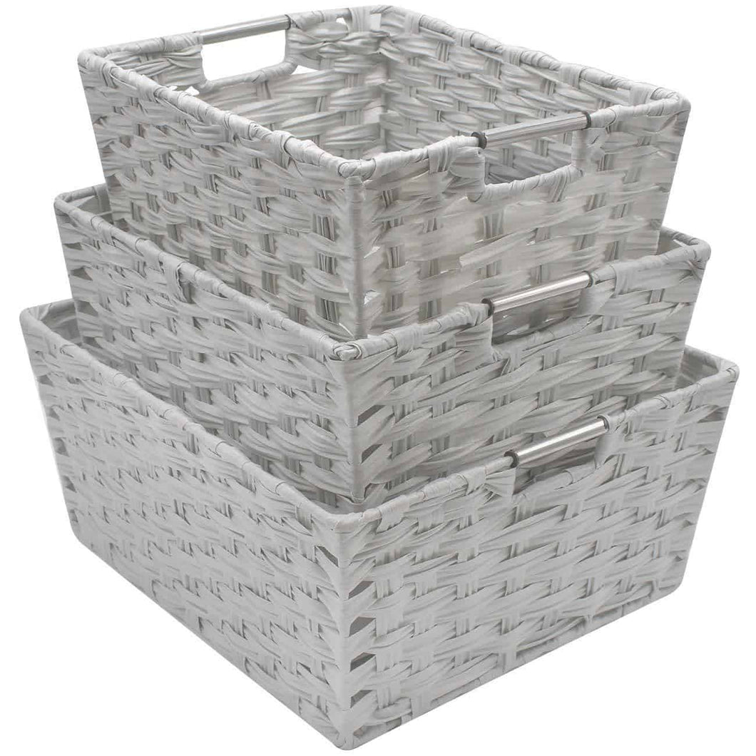 Sorbus Woven Basket Bin Set, Storage for Home Décor, Nursery, Desk, Countertop, Closet, Cube Organizer Shelf, Stackable Baskets Includes Built-in Carry Handles (Set of 3 - Light Gray) - Productive Organizing