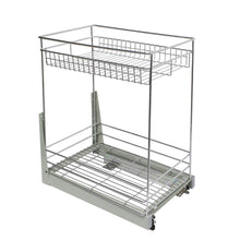 Load image into Gallery viewer, 17.3x11.8x20.7&quot; Cabinet Pull-Out Chrome Wire Basket Organizer 2-Tier Cabinet Spice Rack Shelves Bowl Pan Pots Holder Full Pullout Set - Productive Organizing