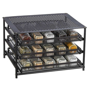 NEX 3 Tier Standing Spice Rack Kitchen Countertop Storage Organizer, Adjustable Shelf Pull Out Spice Rack Slide Out Cabinet for Spice Jars Glass Empty Cabinets, Holds 18,24,30 Jars (Brown, 30 Jars) - Productive Organizing