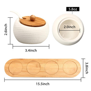 RUCKAE Ceramic Condiment Jar Spice Container with Bamboo Lid,Porcelain Spoon,Wooden Tray,Set of 4,White,170ML(5.8 OZ),Perfect Spice Storage for Home,Kitchen,Counter - Productive Organizing