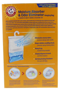 Arm & Hammer Moisture Absorber & Odor Eliminator 16oz Hanging Bag, 3 Pack (6 Bags Total) - Eliminates Musty Odors & Freshens Air for Closets, Laundry rooms, Mud Rooms - Productive Organizing