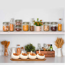 Load image into Gallery viewer, RUCKAE Ceramic Condiment Jar Spice Container with Bamboo Lid,Porcelain Spoon,Wooden Tray,Set of 4,White,170ML(5.8 OZ),Perfect Spice Storage for Home,Kitchen,Counter - Productive Organizing