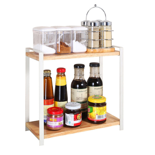 Garwarm 2-Tiers Kitchen Natural Wooden Spice Rack/Standing Rack/Kitchen Bathroom Bedroom Countertop Storage Organizer Spice Jars Bottle Shelf Holder Rack - Productive Organizing