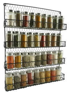 4 Tier Metal Spice Rack Wall Mount Kitchen Spices Organizer Pantry Cabinet Hanging Herbs Seasoning Jars Storage Closet Door Cupboard Mounted Holder Black - Productive Organizing