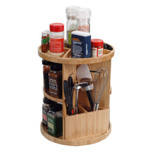 Load image into Gallery viewer, Bamboo 360 Rotating Spice Rack &amp; Adjustable Multi Level Kitchen Organizer with Holder for Utensils, Spatulas, Serving Spoons &amp; Other Cooking Tools - Productive Organizing