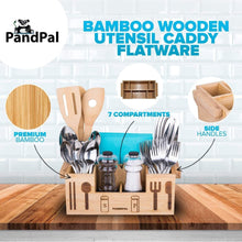 Load image into Gallery viewer, Bamboo Wooden Utensil Caddy Flatware - Holder for Spoons, Knives, Forks, Chopsticks, Salt Pepper Shakers, Napkins, Condiments, Spices, Silverware Drawer Organizer Home, Restaurant, Camper - Productive Organizing