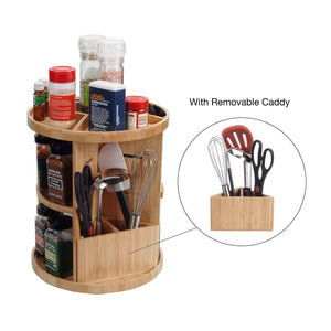 Bamboo 360 Rotating Spice Rack & Adjustable Multi Level Kitchen Organizer with Holder for Utensils, Spatulas, Serving Spoons & Other Cooking Tools - Productive Organizing