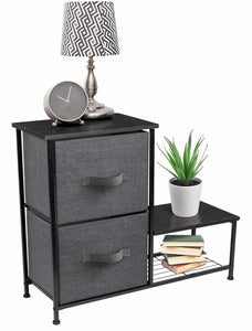 Sorbus 2-Drawer Nightstand with Shelf - Bedside Furniture & Accent End Table Chest for Home, Bedroom Accessories, Office, College Dorm, Steel Frame, Wood Top, Easy Pull Fabric Bins (Black) - Productive Organizing