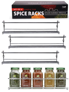 Gorgeous Spice Rack Organizer for Cabinets or Wall Mounts - Space Saving Set of 4 Hanging Racks - Perfect Seasoning Organizer For Your Kitchen Cabinet, Cupboard or Pantry Door - Productive Organizing
